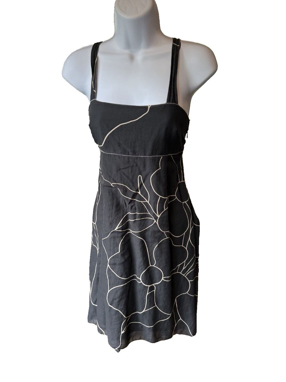 Max Studio Dress Size M Cotton & Silk Black Floral Motif Lined Handkerchief Hem - Picture 14 of 14